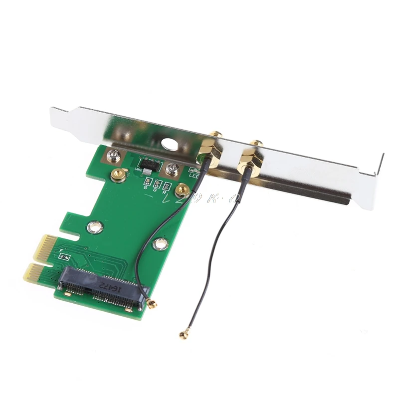 Mini PCI-E to PCI-E 1X Desktop Adapter Convertor with Two Antennas for Wireless Wifi Network Card