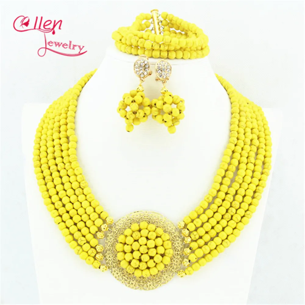 

Fashionable Yellow hot Jewelry Set Nigerian hot Necklace Bridesmaid Gift Holiday Party Necklace Bridal Jewelry Set