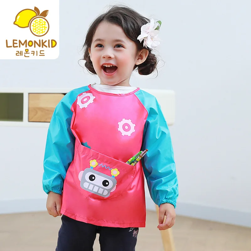 Waterproof Bib Baby Infants 100% Polyester Bibs Long Sleeve Feeding Drawing Painting Apron Kids Burp Cloths Reverse Dressing