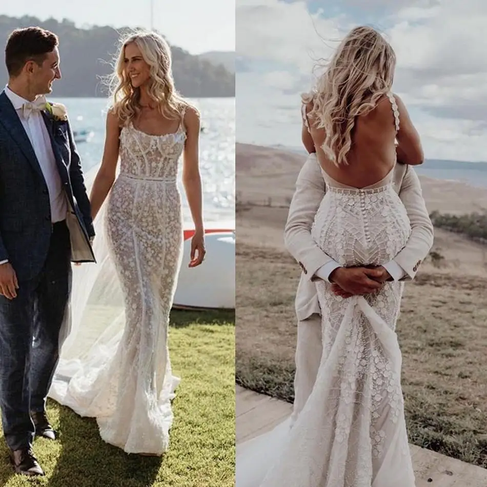 Vestido De Novia De sirena con tirantes finos, traje De Novia hecho a medida con apliques De encaje y cuentas, novedad De 2019