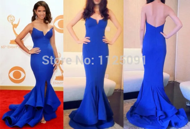 Frete rápido sexy v pescoço vestido de celebridade sem mangas azul mancha vestido de baile sereia sem costas vestido de noite feito sob encomenda tamanho