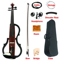 Hot selling 3-Band-EQ Electric Art Violin Full size 4/4 strings Coffee Solid Wood Silent Violino with Ebony Fittings with case