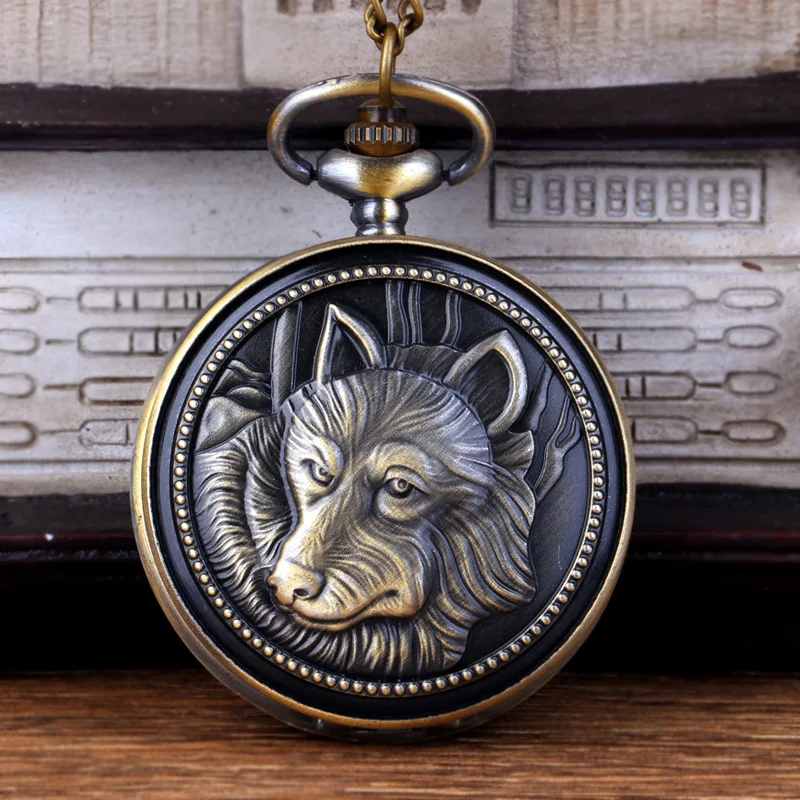 

Bronze Thin Chain Cxquisite Carving Lion Head Pattern Retro Pocket Watch Classic Pocket Watch Handsome Pocket Watch Men