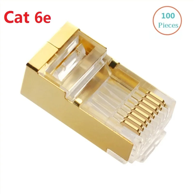 100Pcs/lot gold plated RJ45 Network Cable Modular Plug CAT6e 8P8C FTP crystal head