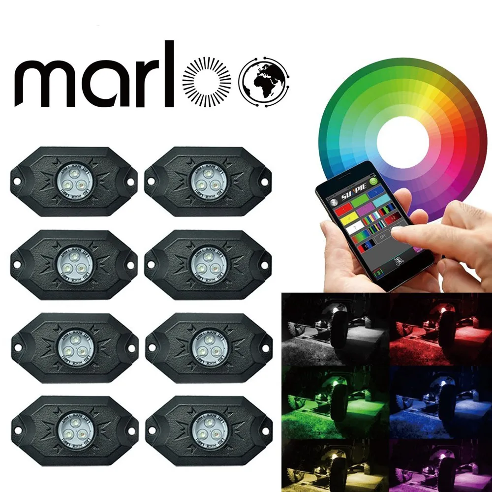 

New Under Car Light 8pods 9W RGB led rock light with Bluetooth Control For Jeep 4x4 Off road ATV