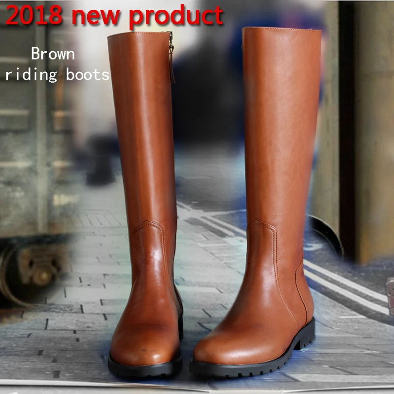 Light brown leather  Boots Men British  Motorcycle Riding Equestrian Mens Boots Knee High Casual Zipper Cowboy