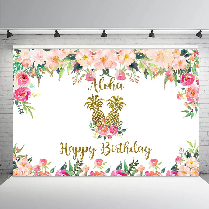  Birthday Party Backdrop for Photography Flower Background Pineapple Prop Supplies for Photo Studio Computer Printed