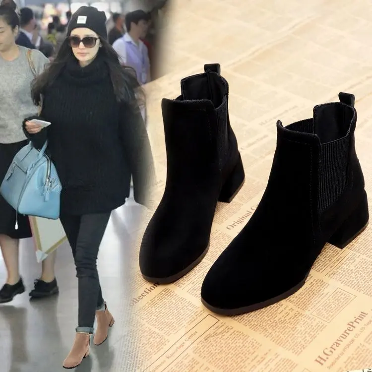 Autumn Winter Boots women Camel Black Ankle Boots For Women Thick Heel Slip On Ladies Shoes Boots Bota Feminina 35-41 image 5