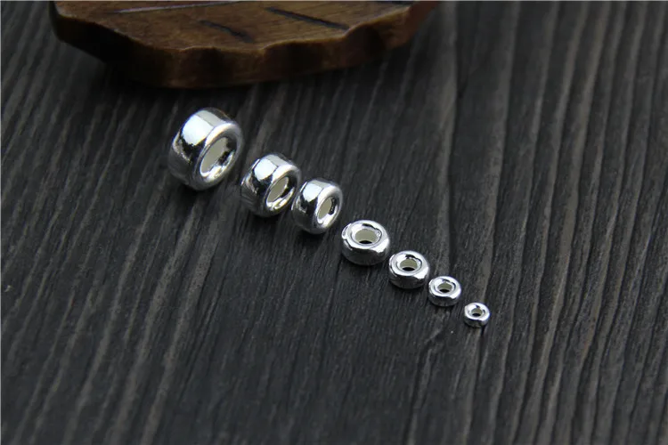 2pcs 100% 925 Sterling Silver Wheel Spacer Beads 3-10mm Big Hole Flat Round Bracelets Charm Beads DIY Jewelry Making Findings