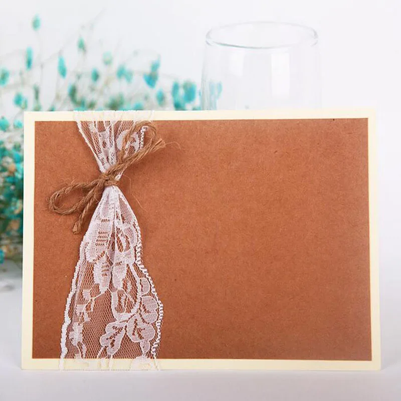 

100Pcs /Lot Rustic Inviting Card Paper Baby Shower Wedding Elegant Romantic Jute Lace Decor Wedding Invitations ZA5528