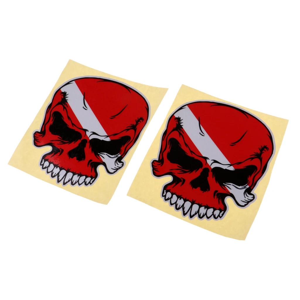 Perfeclan 2Pcs Reflective Scuba Diving Diver Down Flag Kayak Sticker Vinyl Decal Red Waterproof Skeleton Fish Kayak Accessories