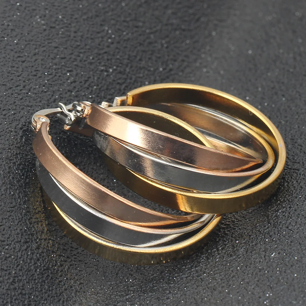 Mix Color Rose Gold/Gold/Silver Color Big Round Hoop Earring For Women Stainless Steel Hip Hop Earring Women Gift