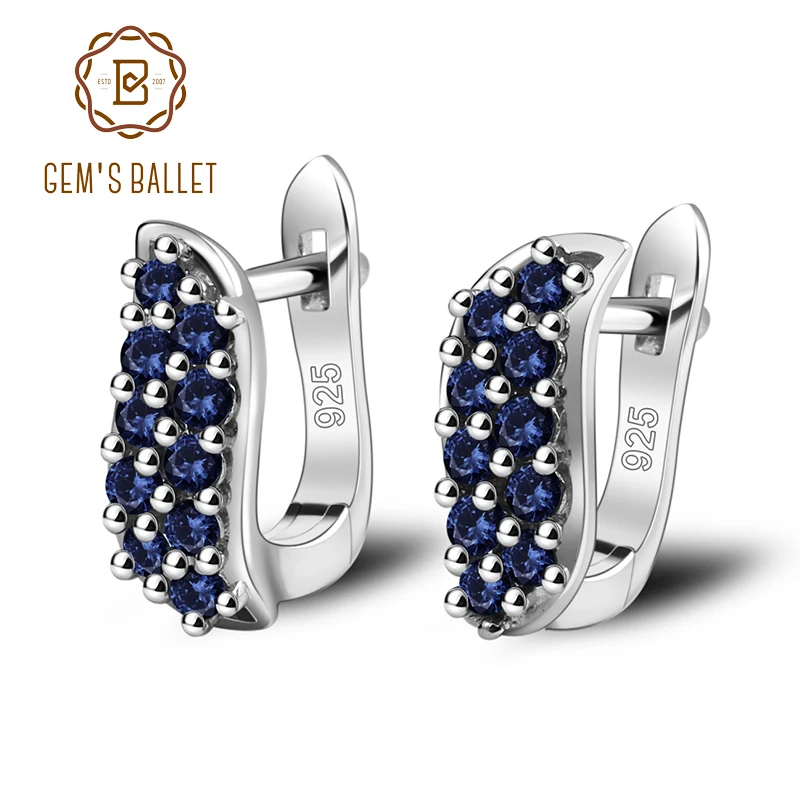 GEM\'S BALLET Natural Blue Sapphire S-shape Gemstone Earrings 925 Sterling Silver Vintage Stud Earrings For Women Fine Jewelry
