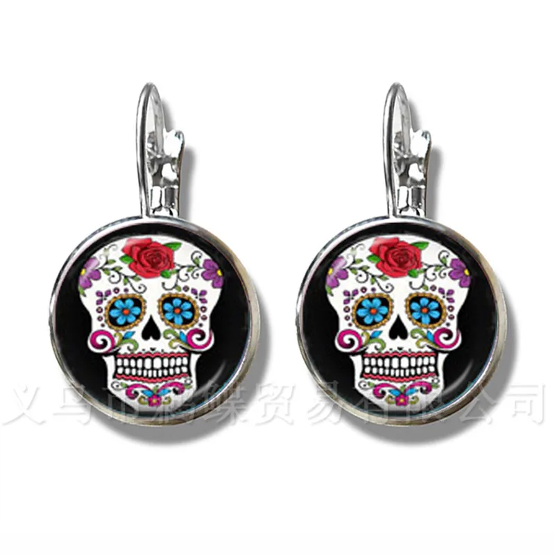 Mexico Candy Skeleton Glass Dome Time Gem Earrings European and American Hot Sale Silver Plated Stud Earrings Gift