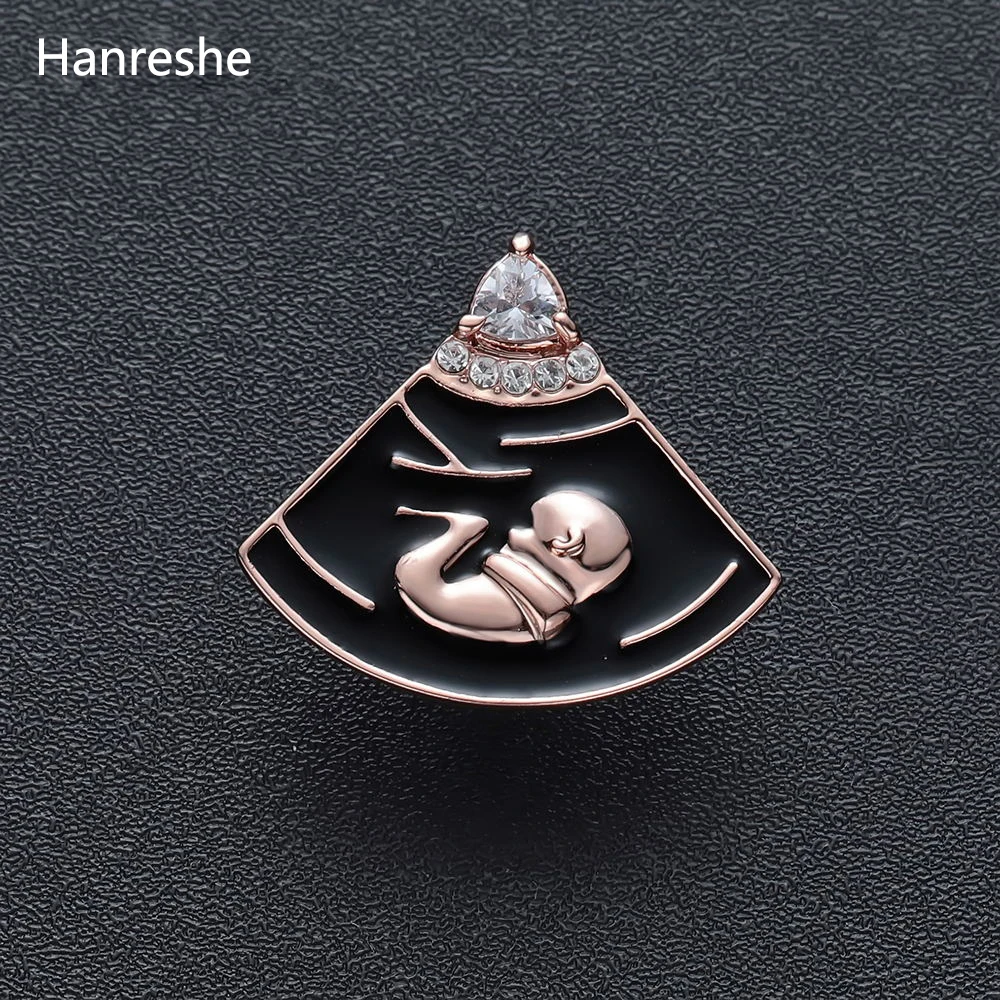 B-mode Pregnancy Shape Brooch Cute Pin Women Silver Color Crystal Jewelry Gift for Enamel Pins Medical Christmas Brooch