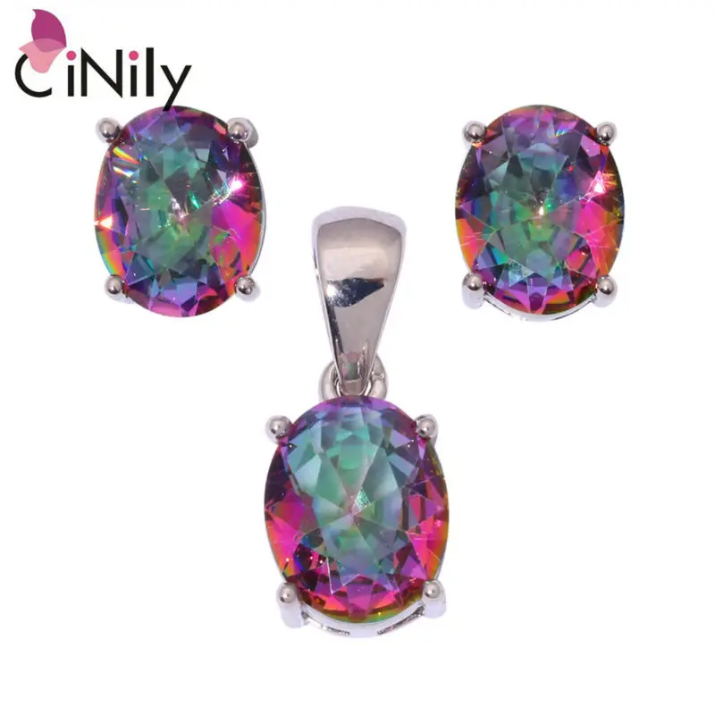 CiNily CiNily Mystic Zircon Silver Plated Wholesale Fashion Party for Women Jewelry Pendant Stud Earrings Jewelry Set NT256