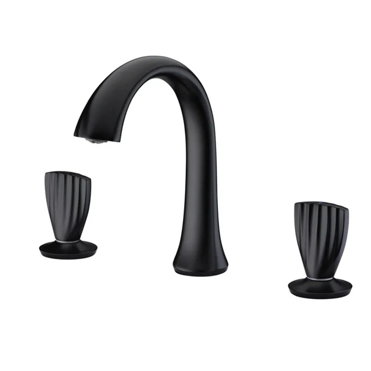 

Black Brass Double Handle Bathroom Sink Faucet Hot Cold Basin Faucet Mix Tap Three holes Bathroom Faucets-High quality material