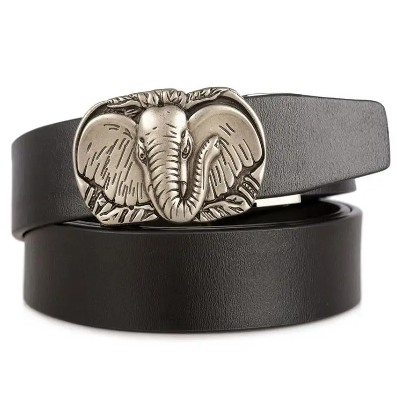 SupSindy Men Leather Belt Gold Elephant Metal Automatic Buckle Black Genuine Leather Belts for Men Cowhide Waistband Male Strap