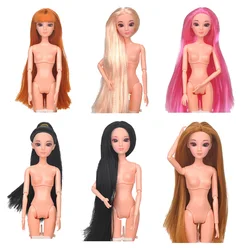 Boneca bjd 11 juntas esféricas com olhos 3d, boneca de 30cm, cabelo de peruca longa, boneca de corpo nude discreta para meninas, brinquedo de 1/6