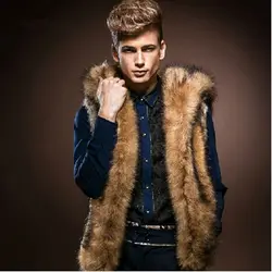 New Fashion Winter Men Fur Vest Thick Fur Hooded Vests Men Waistcoats Males Sleeveless Outerwear Brand Clothing Coat Vests