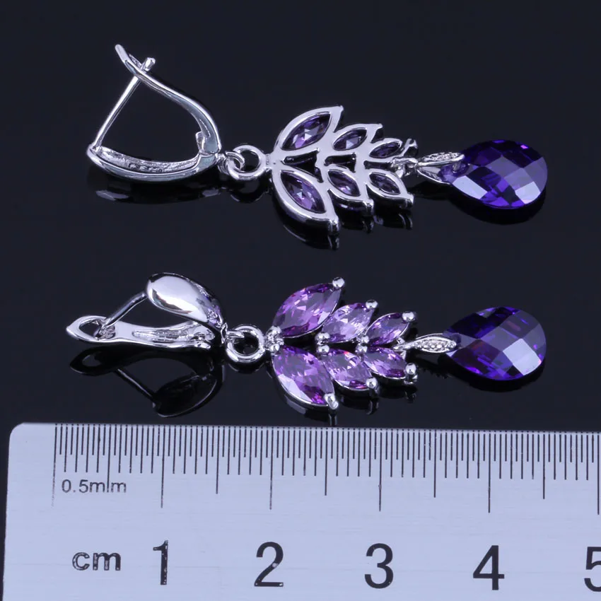 Flawless Water Drop Purple Cubic Zirconia Silver Plated Drop Dangle Earrings V1008