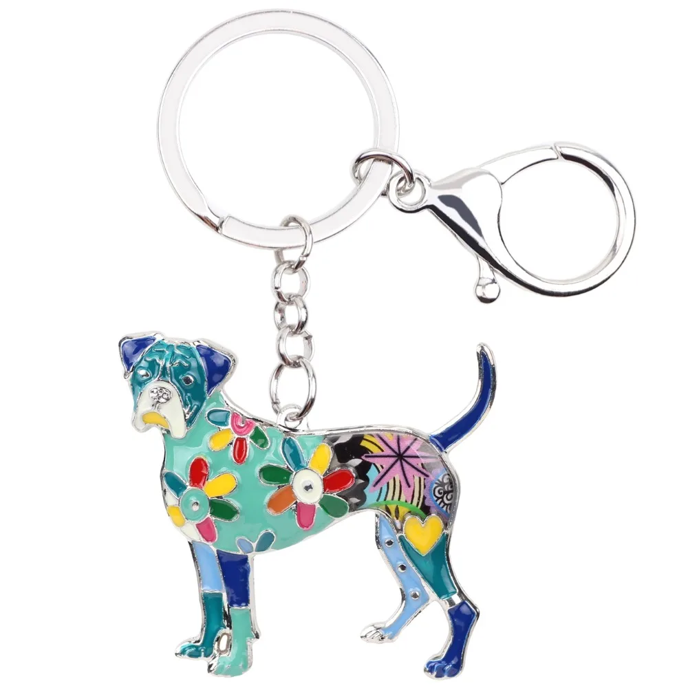 Bonsny Enamel Alloy Boxer Dog Key Chain Key Ring Fashion Jewelry For Women Keychain Souvenir Accessories Handbag Bag Charm