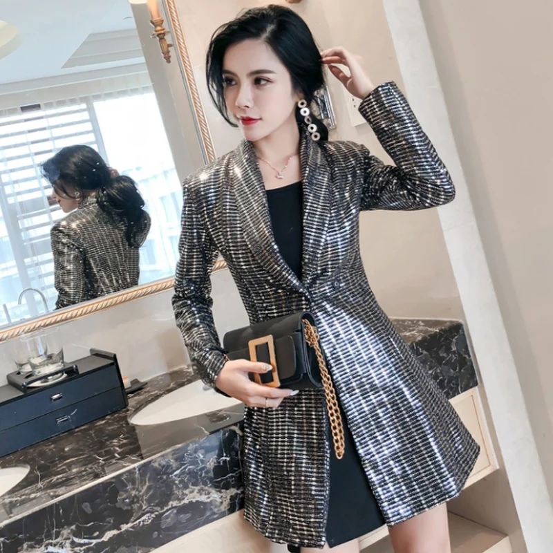 Female Sequins Suit Overalls, Long Section Slim Slimming Fashion, Small Suit Dress, Spring and Autumn, New, W307