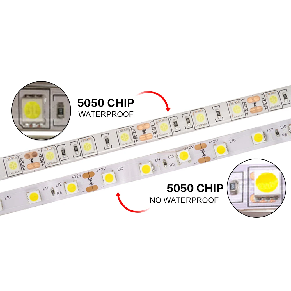 LED Strip Light 5050 2835 RGB LED Light Waterproof 60LEDs/m Flexible Diode Ribbon Tape Warm White Strip DC 12V Adapter 5M/Set