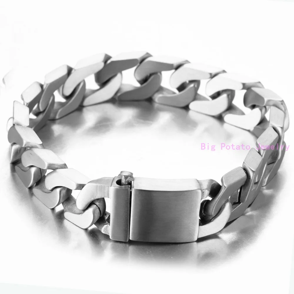 Heavy Huge Silver Color Cuban Curb Casting Link Chain Bracelet 316L Stainless Steel Cool Men Bangle Jewelry 12mm*22CM