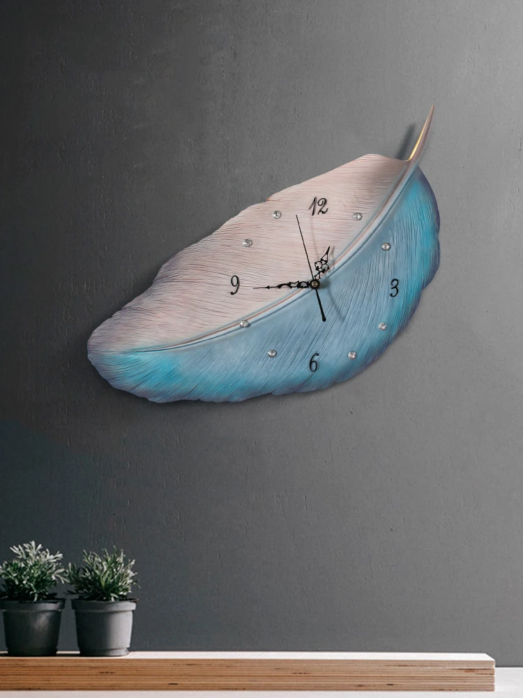 

Creative Resin Wall Clocks Wall Hanging Feather Ornament Crafts Decoration Home Livingroom Sofa Background 3D Wall Sticker Mural