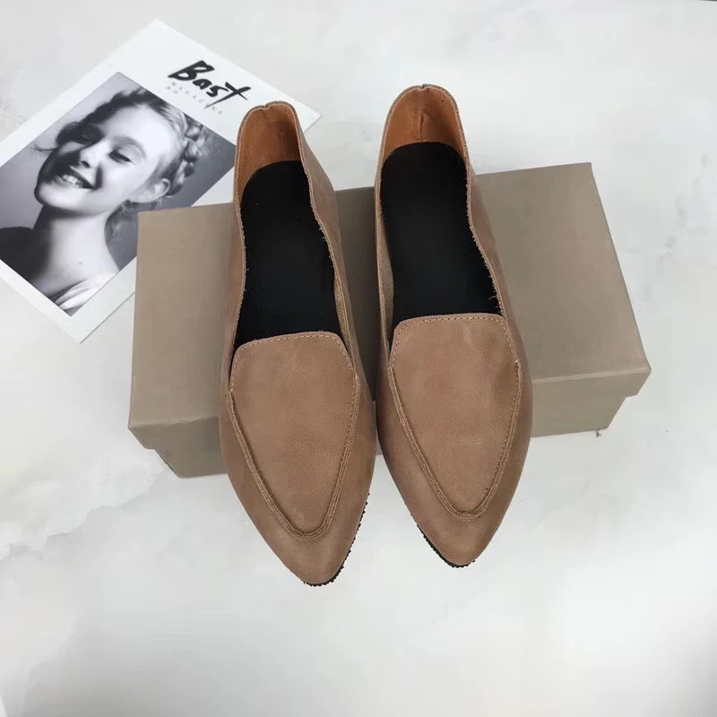 New 100% Genuine Leather Women Flats shoes Comfortable soft Pointed Toe Solid Pregnant Driving Ladies Loafers Shoes