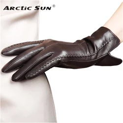 Real Leather Gloves Female High Quality Ladies Elegant Lambskin Autumn Winter Thermal Plushed Lined Women Driving Gloves L085