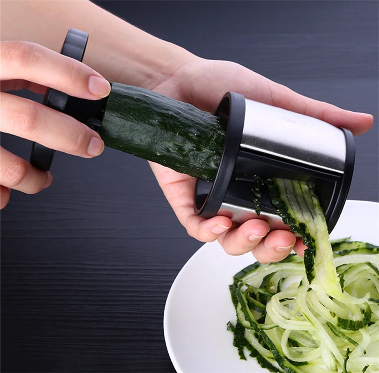 1PC Manual Spiralizer Vegetable Slicer Stainless Steel Spiral Cutter With Cleaning Brush Zoodle Maker Kitchen Gadgets QA 083