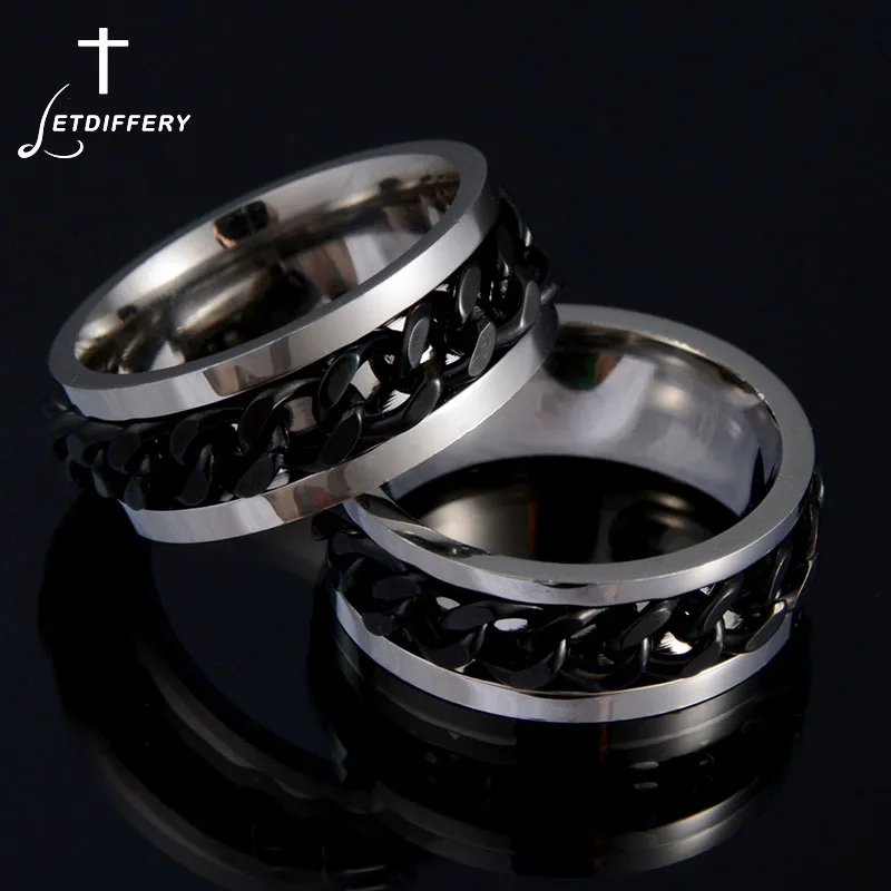 Letdiffery Fashion Spinner Black Chain Ring Stainless Steel Punk Rock Accessories Three Colors Option For Men Gift