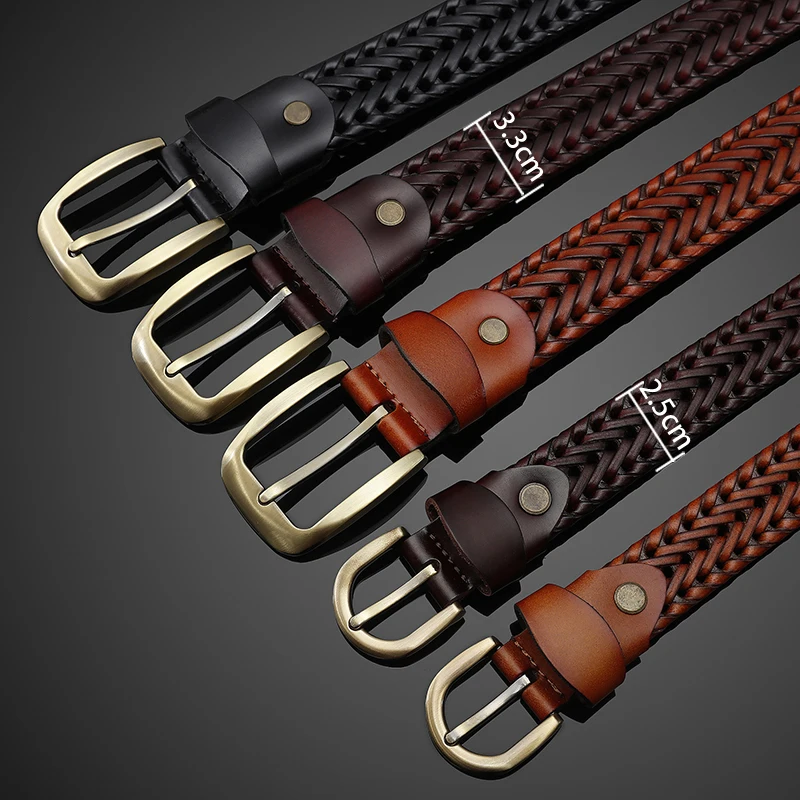 DINISITON Woven belt genuine leather women\'s straps man belts Wide girdle Male cow skin vintage fashion brand ceinture femme