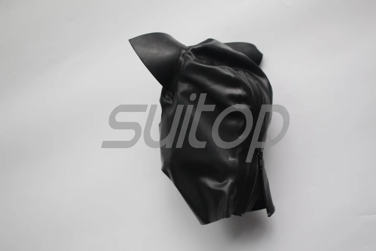 Suitop animal cat latex Hoods rubber mask for ault back zip(not including neck belt)