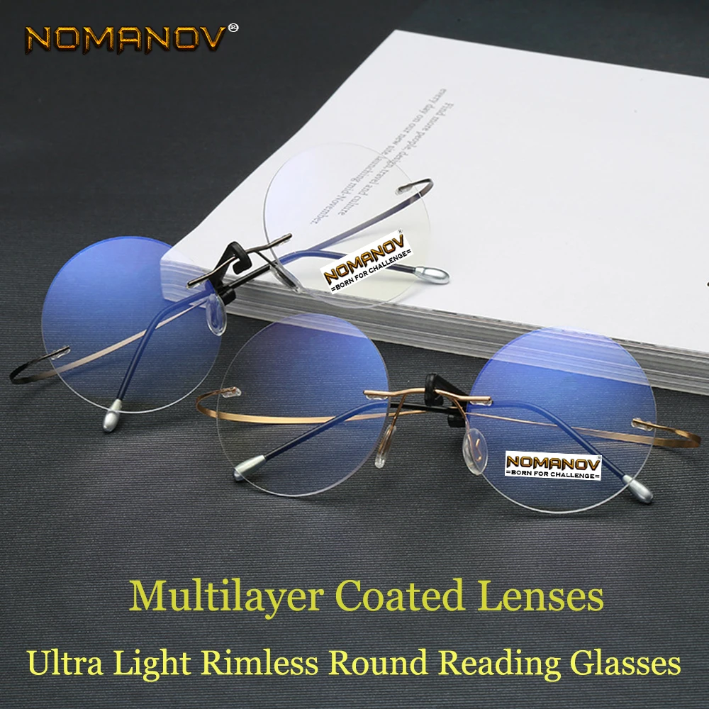 Round Reading Glasses Men Women Portable Rimless Ultra Light Frameless Frame Coated Lenses With Box +0.75 +1 +1.5 +1.75 +2 to +4