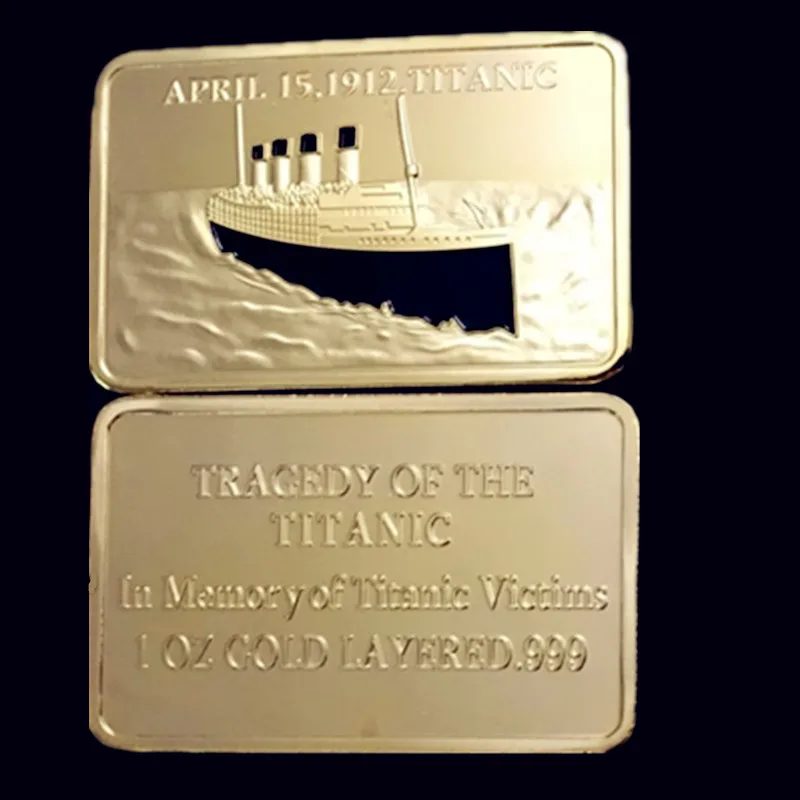 Titanic Ship Yage Memory Badge, Jack and Rose, 24K Real Gold Plated, 50 mm x 28mm, Bullion Bar, Commemorative Decoration Coin