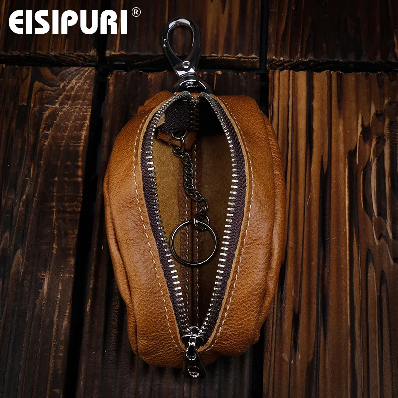 EISIPURI Brand Genuine leather car key case wallet fashion cow leather brand car key holder, Wholesale car key zipper bag