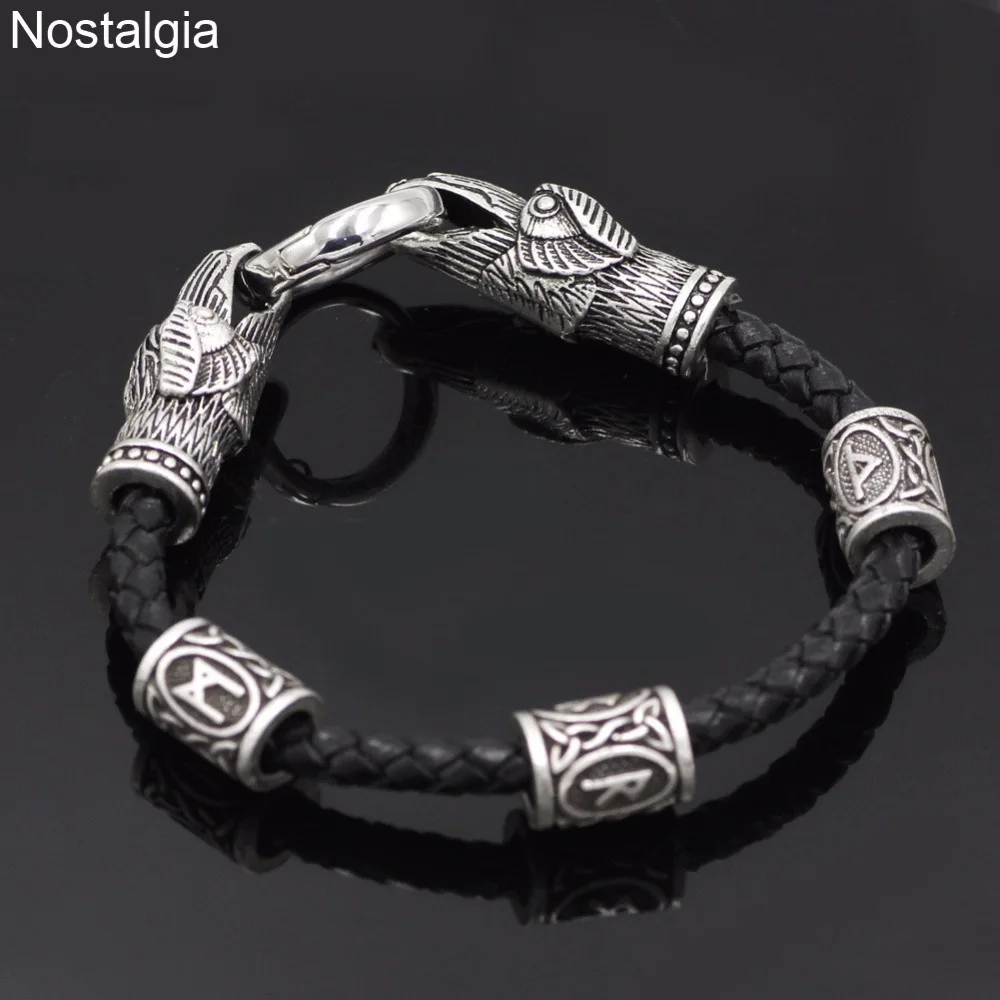 Odins Raven bracelet Viking bracelet with rune beads Dragon head bracelet Viking Bangle Wristband Pagan Men Jewelry Slavic