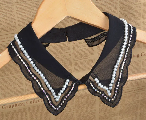 Free shipping Handmade Beading Shirt False Collar Women Spring Summer Rhinestone Lace Decoration Accessories Cravat Necklace