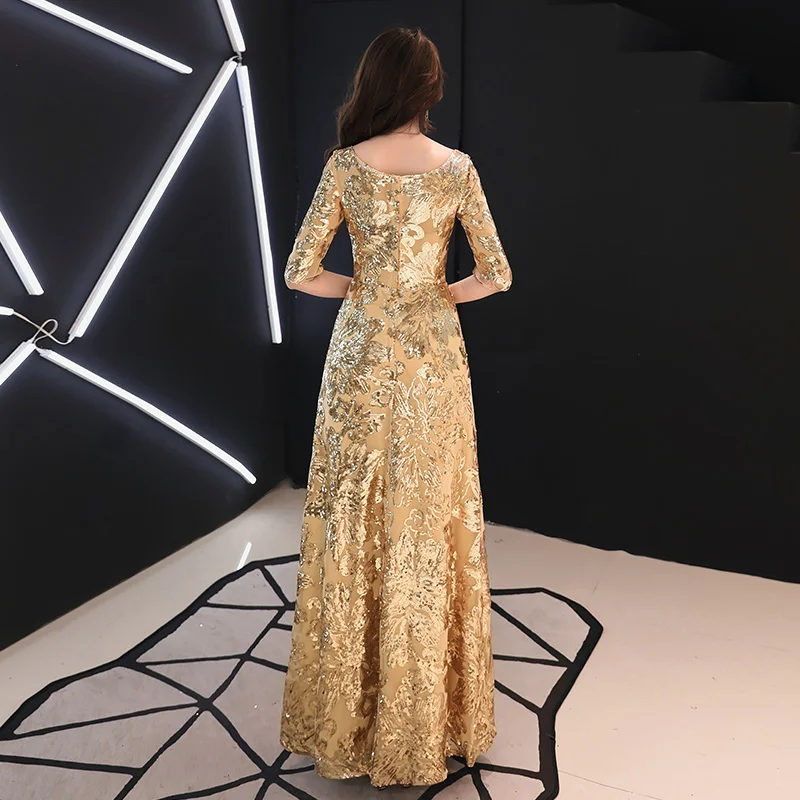 weiyin Gold Evening Dresses 2023 Elegant Sequined Evening Gowns Long Formal Evening Dress Styles Women Prom Party Dresses WY1357