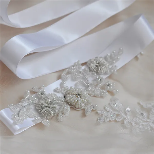 Silver Rhinestones Bridal Belt Crystal Pearls Ribbons Wedding Belt Sash For Bridal Bridesmaids Dresses