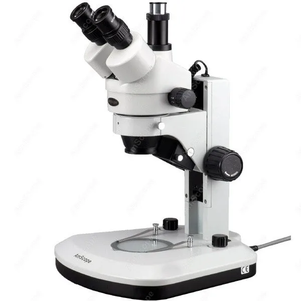 Track Stand Trinocular Microscope--AmScope Supplies 7X-45X Track Stand Stereo Zoom Trinocular Microscope with Dual LED Lights