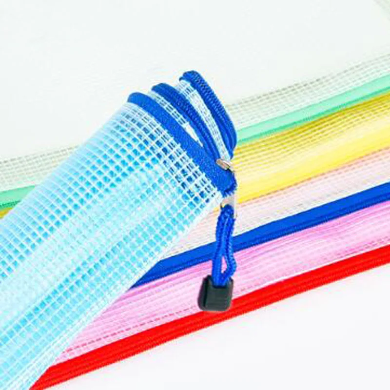 10 pcs/lot Pen bags Gridding Waterproof Zip Bag Document Pen Filing Products Pocket Folder Office & School Supplies Plastic Bag