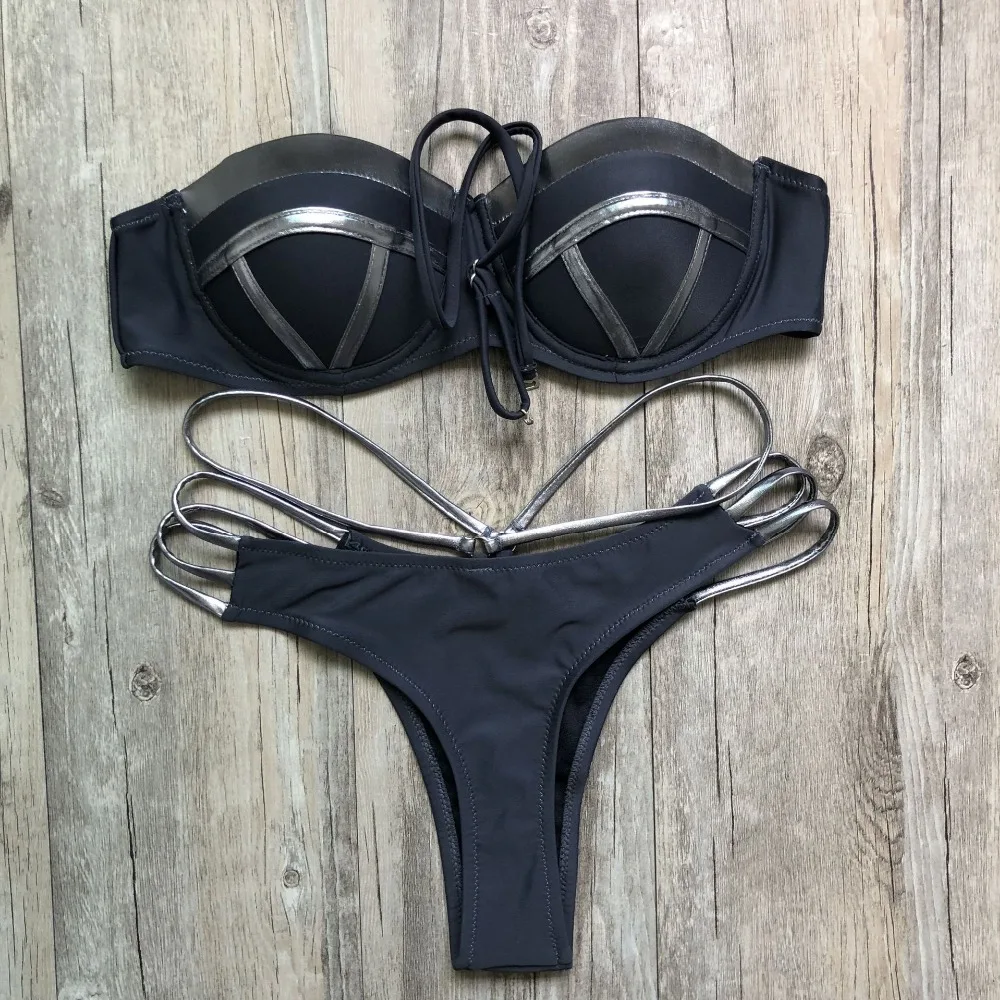 Bandeau Bikini Set bez ramiączek stroje kąpielowe 2019 nowych kobiet Push Up Biquini seksowne stringi Bikini Patchwork strój kąpielowy Backless