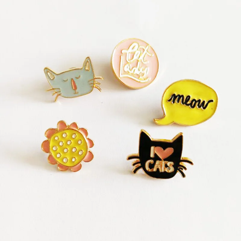 Carton Lovely Cats Meow Brooches Pins Animal for Girls Party Suit Lapel Pin Badge Brosh Garment Clothing Accessory