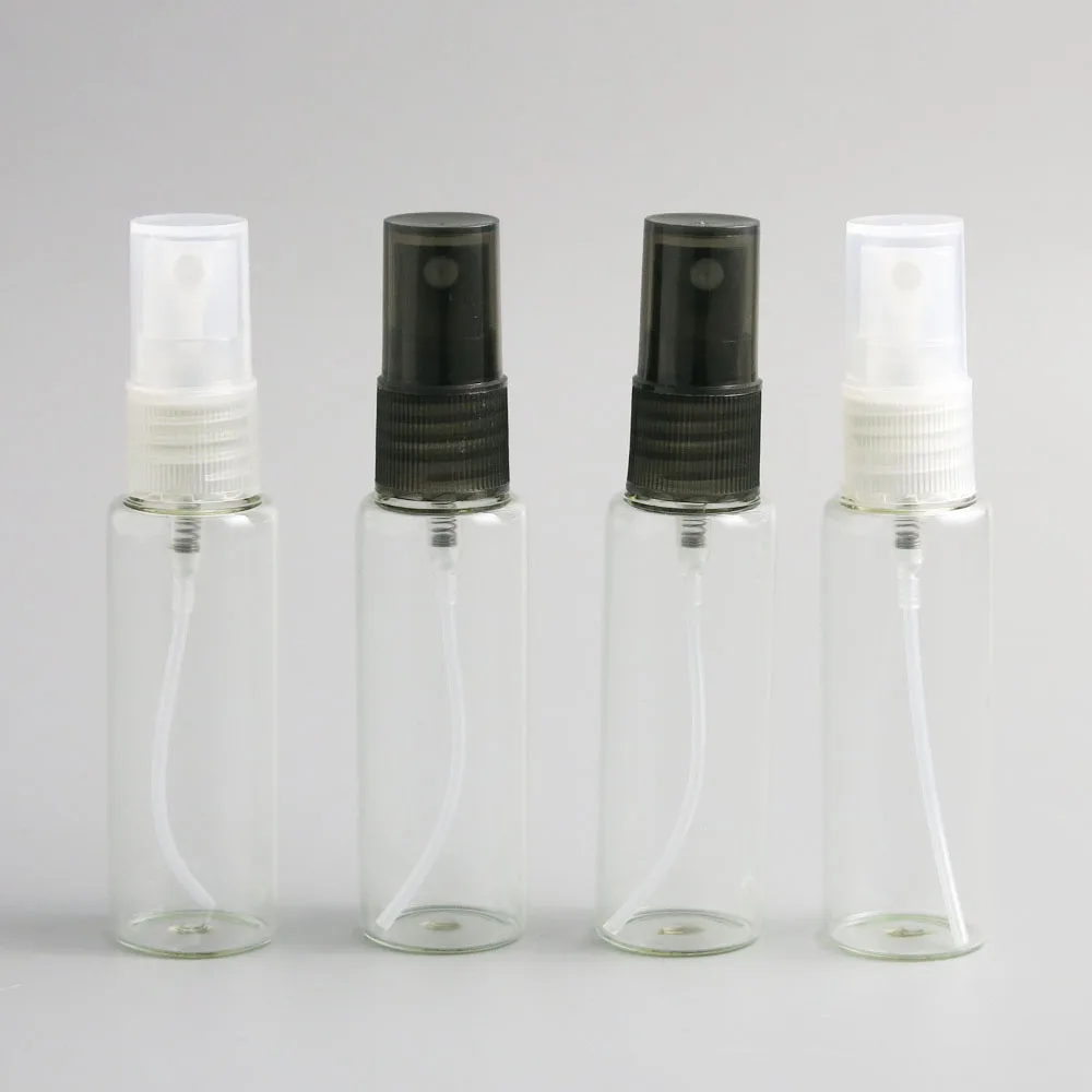 30 x 30ml Clear Glass Perfume Spray Bottle Glass Vial Women Cosmetic Spray Containers Refillable Plastic White Black Cap