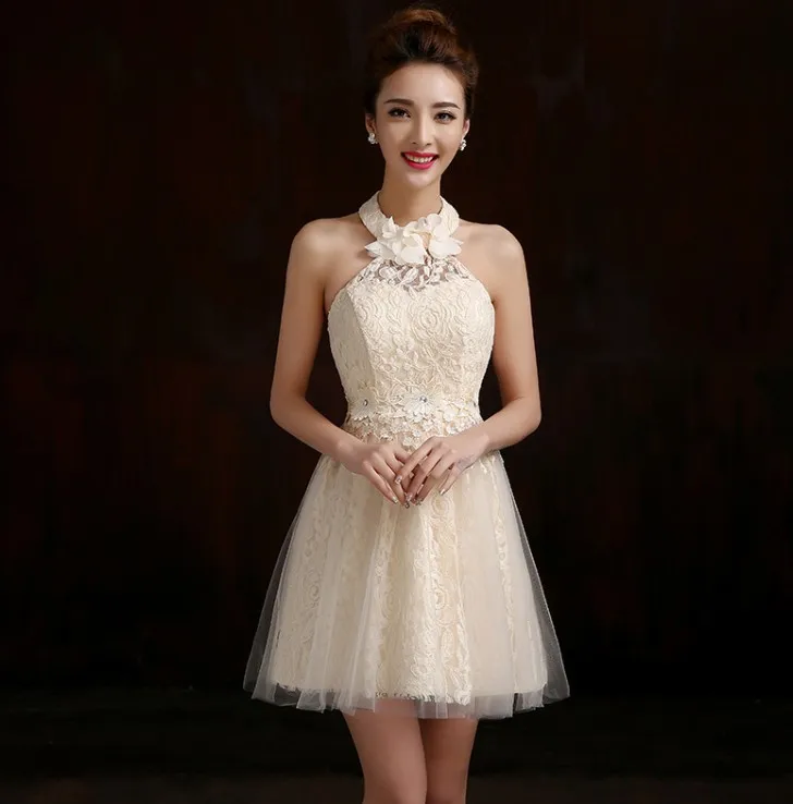 Bride Dress Bridesmaid  Dress 2021 New Fashion Short Design Bow Lace Up Prom Dresses Four styles Red Champagne Free Shipping image 3