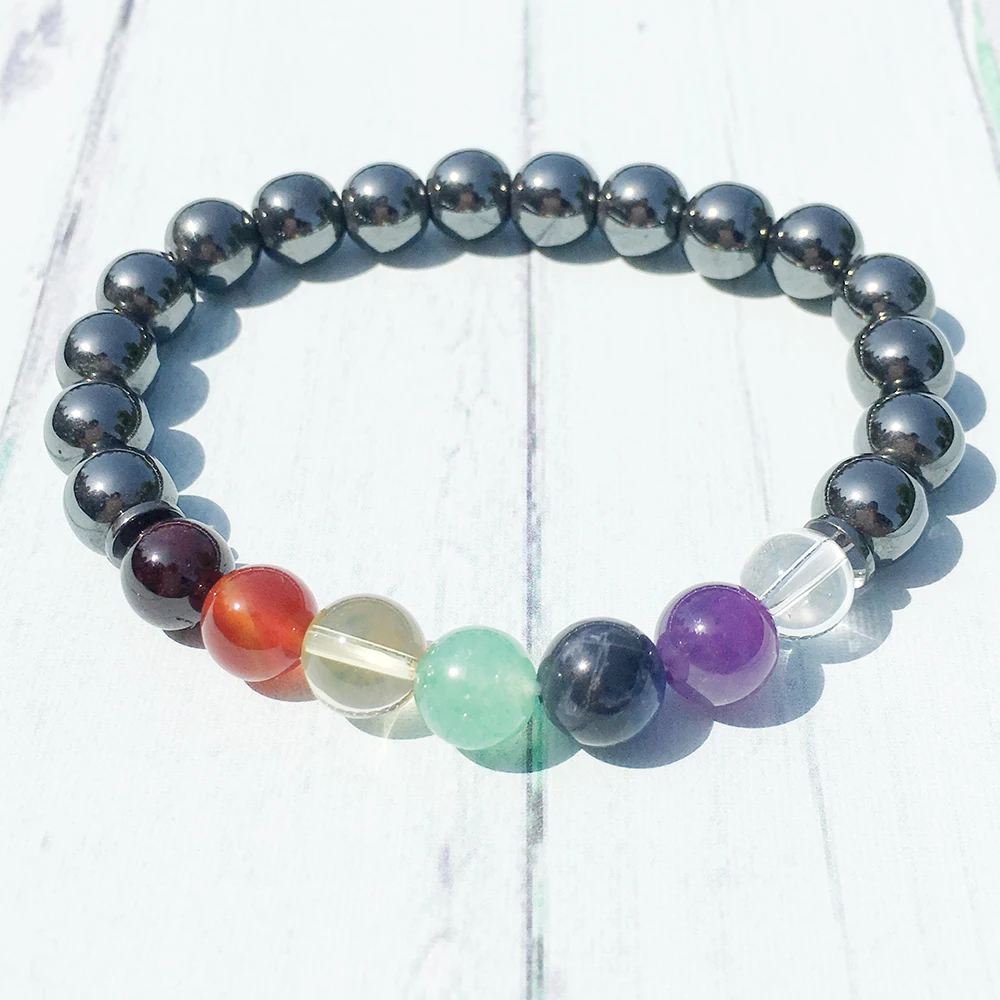 MG0439 Fashion Design New Women`s Bracelet 7 Chakra Yoga Bracelet Natural Hematite Energy Yogi Balance Bracelet